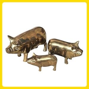 Vintage Brass Pig Figurine Lot of 3 Mama Piggy Home Decor Farmhouse Decor Lucky